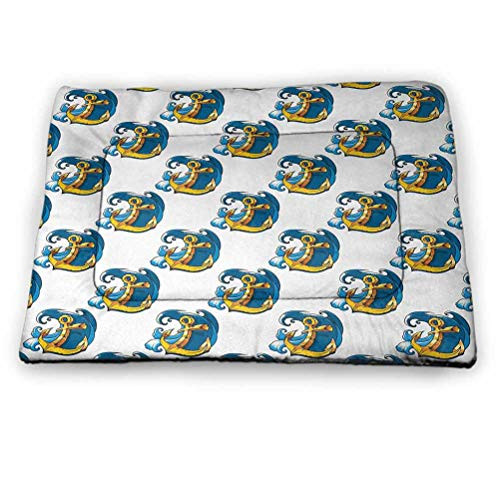 prunushome Anchor Cat Beds Anchors Floating in Ocean Waves Marine and Travel Happy Summertime Print Dog Bed Crate Mat Navy Blue Earth Yellow  18 inchx12 inch