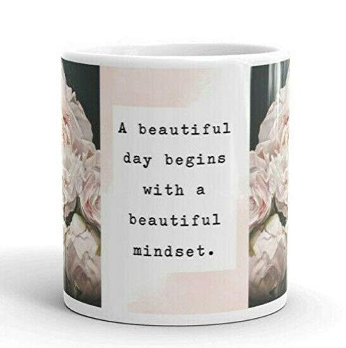 Large Coffee Mugs 11 Ounce Ceramic Cup Pink Peony Bouquet W Motivational Message Coffee Cup  Suitable for Dishwasher and Microwave