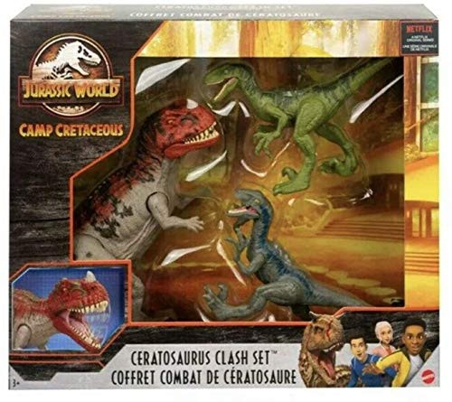 Jurassic World Camp Cretaceous Isla Nublar Ceratosaurus Clash Set with Ceratosaurus and 2 Velociraptors