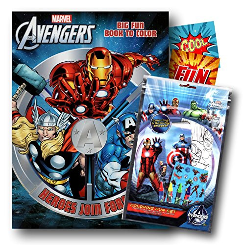 Marvel Avengers Coloring Book with Coloring Fun Pack Bundled with 2 Specialty Separately Licensed GWW Reward Stickers