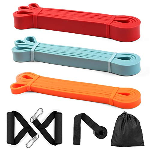 Odoland 3 Packs Pull Up Assist Bands  Resistance Bands  Stretch Bands  Mobility Bands  Powerlifting Bands with Door Anchor and Handles for Resistance Training  Physical Therapy Exercise Home Workout