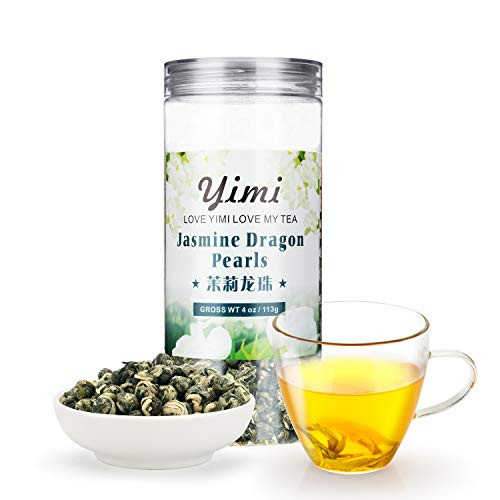 Yimi Jasmine Dragon Pearl Green Tea,Organic Dried Jasmine Flower Loose Leaf Chinese Herbal Tea 5.4 Oz, Holiday Gift