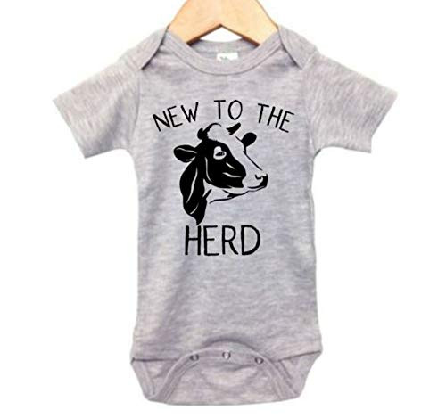 Ebenezer Fire New to The Herd Baby Announcement Onesie Pregnancy Reveal Bodysuit  0-3M  Grey SS Black Text