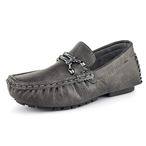 Hawkwell Kids Casual Penny Loafer Moccasin Dress Driver Shoes  Grey PU  1 M US Little Kid