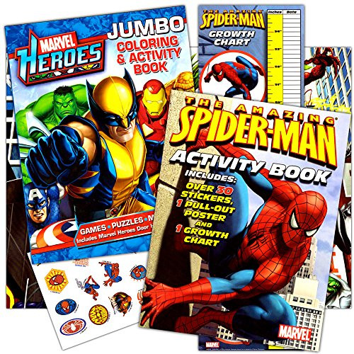 Marvel Heroes Spiderman Coloring Book Set with 2 Books, Stickers, Growth Chart and Poster