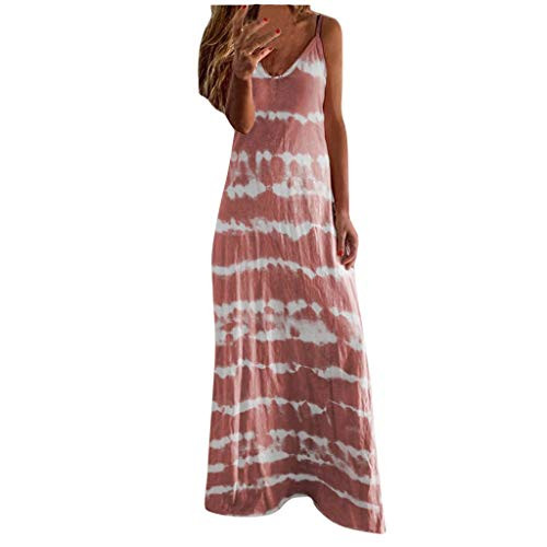 2020 Womens Dresses Casual Summer Maxi Sundress Sleeveless V-Neck Gradient Tie-dye Loose Long Dress Tank Tunic Dress Pink