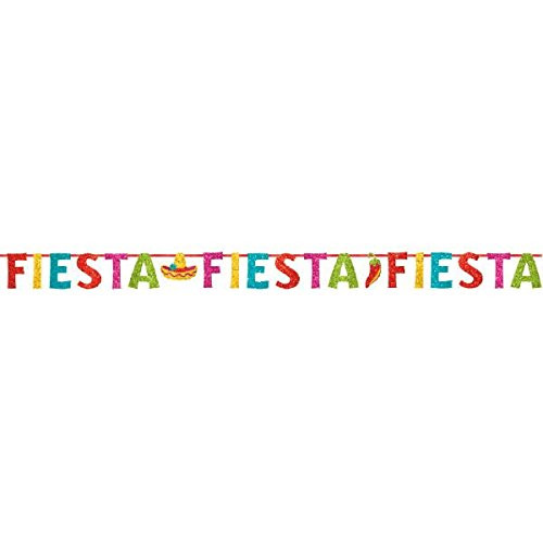 Amscan Glittered Fiesta Paper Letters Ribbon Banner, 10 2/5" x 8", Bright Multicolor
