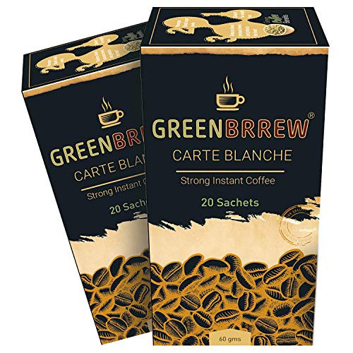 Greenbrrew Healthy 100 percent Natural Strong Unroasted Green Coffee - CARTE BLANCHE - Each Pack 60g 20 Sachets PP - Pack of 2 Greenbrrew Healthy 100 percent Natural Strong Unroasted Green Coffee - CARTE BLANCHE - Each Pack 60g 20 Sachets PP - Pack of 2