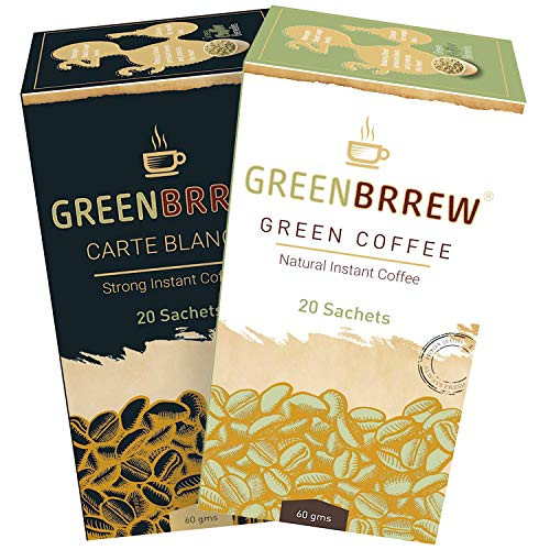 Greenbrrew Healthy 100 percent Natural Strong Unroasted Green Coffee - CARTE BLANCHE and Instant Green Coffee Each Pack 60g 20 Sachets per Pack - Pack of 2 Greenbrrew Healthy 100 percent Natural Strong Unroasted Green Coffee - CARTE BLANCHE and Instant Green Coffee Each Pack 60g 20 Sachets per Pack - Pack of 2