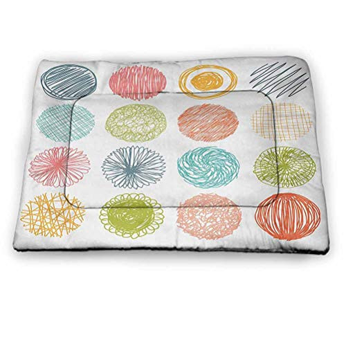 DayDayFun Abstract Pet Training Mat Collection of Doodle Style Scribble Circles Stripes Childish Joyful Illustration Easy-to-Clean Pet Mat Orange Coral Size 21 inchx14 inch