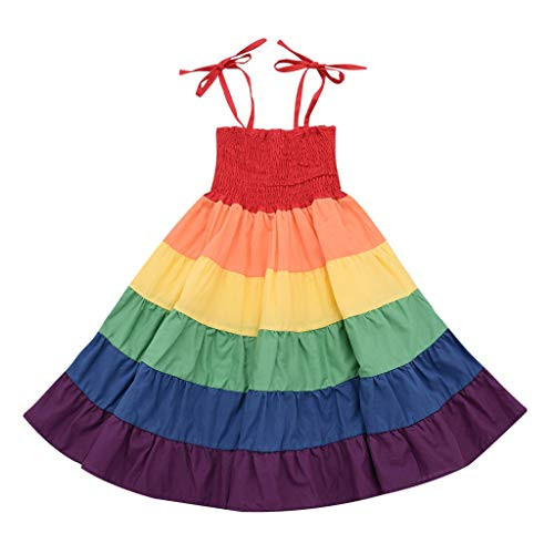 Shan-S Toddler Kids Baby Girls Rainbow Striped Patchwork Princess Party Dress Sundress Shan-S Toddler Kids Baby Girls Rainbow Striped Patchwork Princess Party Dress Sundress