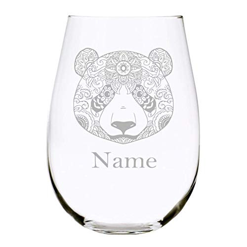 Panda with name 17 oz. stemless wine glass