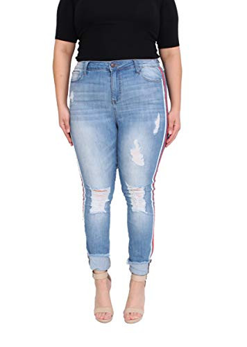 Cello Jeans Women Plus Size Mid Rise Destroyed Crop Skinny Jeans with Racer Stripes 20 Medium Denim