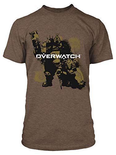 JINX Overwatch Junk Brothers  Junkrat  and  Roadhog  Men s Gamer Tee Shirt  Heather Brown  Medium