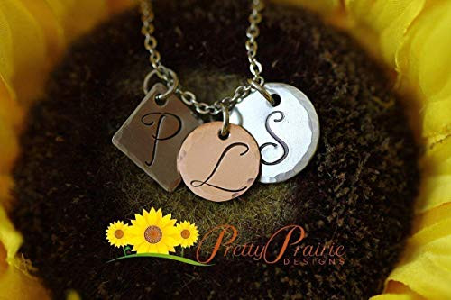 Triple Disc Necklace Personalized Monogrammed Jewelry Initial Sister Gift New Mother Jewelry Mixed Metal Children s Initials Triple Disc Necklace Personalized Monogrammed Jewelry Initial Sister Gift New Mother Jewelry Mixed Metal Children s Initials