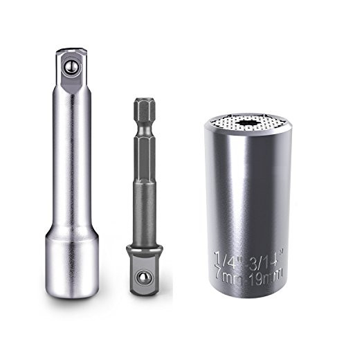 Wankaku Universal Socket Multi-function 1/4-3/4 (7mm-19mm) 3pcs Tool Set with Chrome Vanadium Steel, with Metric Wrench Power Drill Adapter, Socket Extension Bar, Professional Repair Tools Wankaku Universal Socket Multi-function 1/4-3/4 (7mm-19mm) 3pcs Tool Set with Chrome Vanadium Steel, with Metric Wrench Power Drill Adapter, Socket Extension Bar, Professional Repair Tools