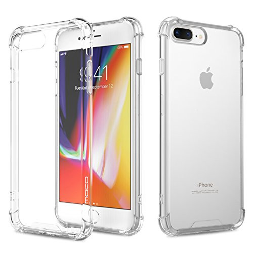 For iPhone 7 Plus Case/iPhone 8 Plus Case, MoKo Crystal Clear Reinforced Corners TPU Bumper Cushion + Hybrid Rugged Transparent Panel Cover for Apple iPhone 7 Plus / 8 Plus - Crystal Clear