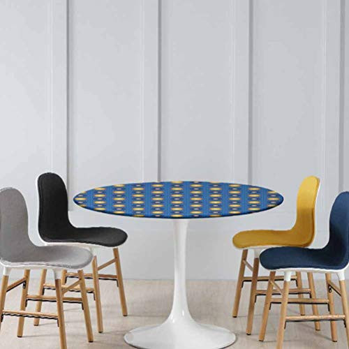 ThinkingPower Table Cover Vintage Pattern with Celestial Elements Astronomic Ornaments Spiritual Waterproof Table Pads The Ultimate Protection for Your Table Blue Yellow Brown Diameter - 31 Inch