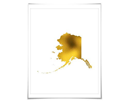 Alaska State Map Gold Foil Art Print. 7 Foil Colours 3 Sizes. Travel Poster. USA Map Wall Art