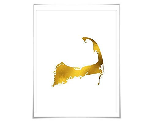 Cape Cod Map Gold Foil Art Print. 7 Foil Colours 3 Sizes. Travel Poster. USA Map Wall Art