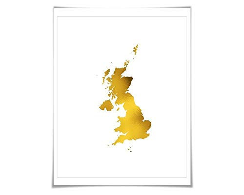 Great Britain Map Gold Foil Art Print. 7 Foil Colours 3 Sizes. Travel Poster. Country Map Wall Art