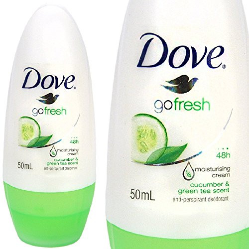 Dove Go Fresh Cucumber  and  Green Tea Scent Anti-Perspirant Roll On Deodorant 0 percent Alcohol - with Moisture Cream - 50ml  1.7 Fluid Ounce .  Pack of 2