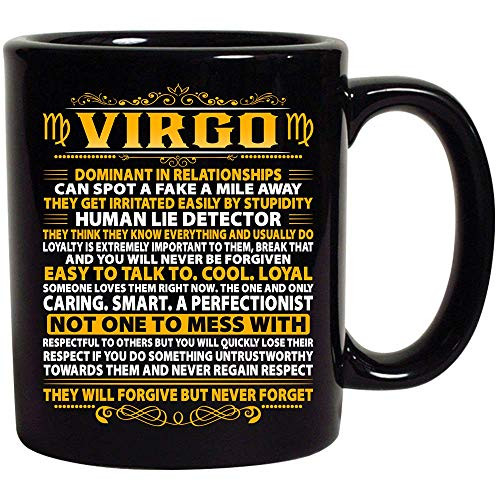 Virgo Identification Signs Horoscope Zodiac Birthday August September Men Women Gift Black ceramic Coffee Tea Mug Cup  15