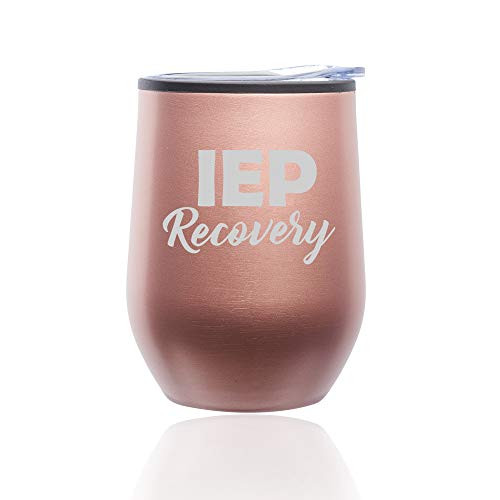 Stemless Wine Tumbler Coffee Travel Mug Glass With Lid IEP Recovery Special Education Teacher  Rose Gold
