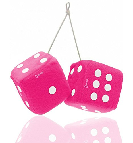 Zento Deals Pair of 3 inch Square Pink Hanging Fuzzy Dice with White Dots