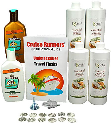 Fake Shampoo  and  Conditioner Sunscreen Bottle Flasks for Cruise Hide Liquor Enjoy Rum Runners Booze by CRUISE RUNNERS® Sneak Alcohol Smuggle Flask Kit on Cruises