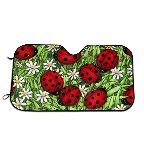 Pengyou Red Ladybugs Daisies Car Windshield Sun Shade Blocks UV Rays Sun Visor Protector Foldable Sun Shield to Keep Your Vehicle Reflective Blocks Heat and Cool