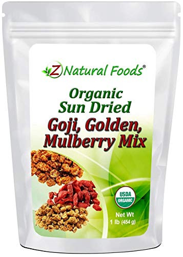 Sun Dried Organic 3 Berry Mix - Goji Berries  Golden Berry  and  White Mulberry - Unsweetened  and  No Sugar Added - Three Delicious Exotic Superfoods For Snacks  and  Recipes - Raw  Non GMO  Gluten Free - 1 lb