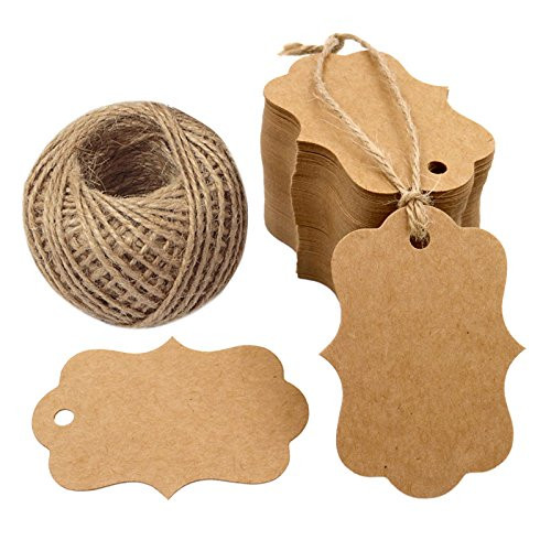 G2PLUS 100 PCS Blank Kraft Gift Tags 2.75x 1.97 Paper Hang Tags Price Tags with 100 Feet Jute Twine