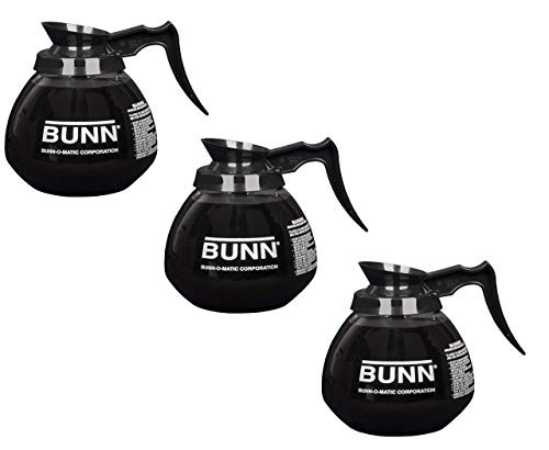 BUNN Coffee Pot Decanter Carafe Black Regular - New Glass Design Shape - Ergonomic Handle - 12 Cup Capacity  Pack of 3