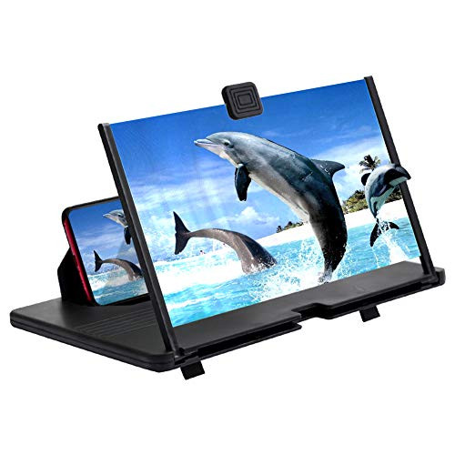 12 inch Phone Screen Magnifier 3D Screen Amplifier HD Mobile Phone Magnifier 3D Phone Projector Screen for Movie Video Live Broadcast  Fits All Phones  Deep Black