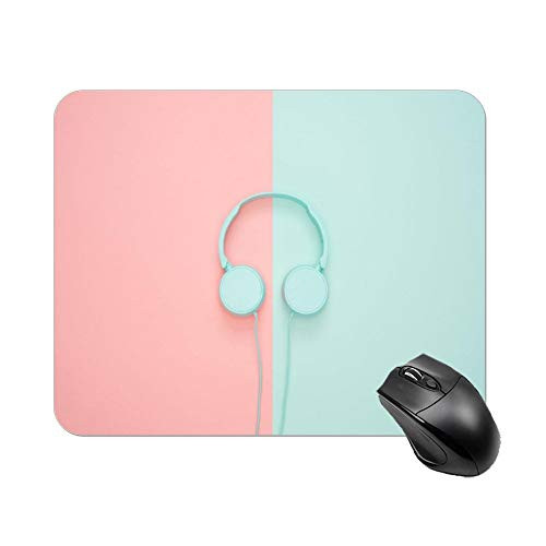 Blue Pink Block with Headset Mouse Pad 11.8 X 9.8 in
