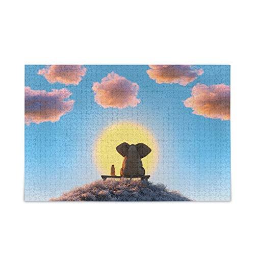 Elephant Dog Sunset Puzzle 500 Piece Jigsaw Puzzle Kids Adult  Jigsaw Puzzle 0mb3b