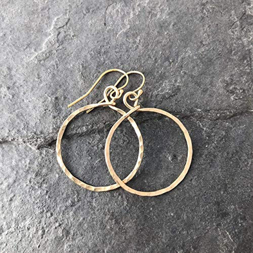 Hoop Earrings Hammered Yellow Gold Filled Medium