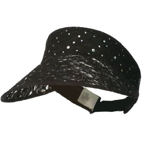 Lace Glitter Sun Visor - Black OSFM