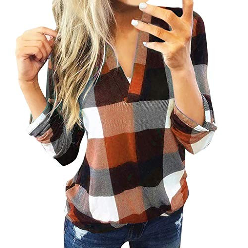 Long Sleeve Shirts for Women Women Casual Sweatshirts Long Sleeve Blouse Loose Color Block Pullover Shirts Tops Orange