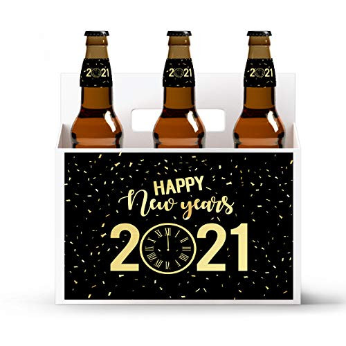 Black and Gold Clock New Years Beer Carrier and Beer Bottle Labels - 6 bottle labels with 1 carrier and 2 carrier labels