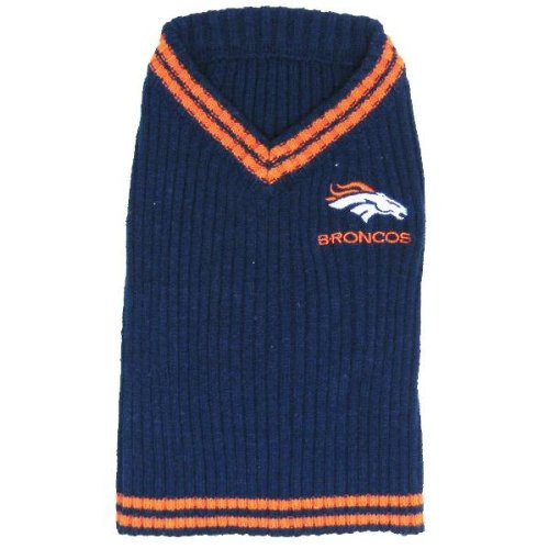 Pets First NFL Denver Broncos V-Neck Dog Sweater  Small
