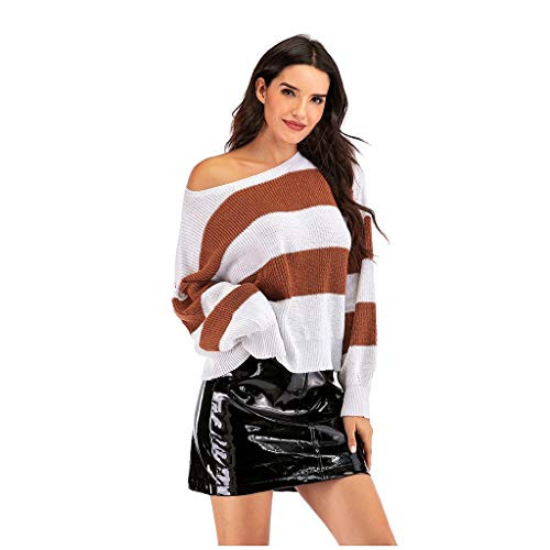 Womens Knitted Pullover Sweater Jchen Color Block Oversized Sweaters Striped Long Sleeve Loose Knit Pullover Jumper Tops  L  Multicolor
