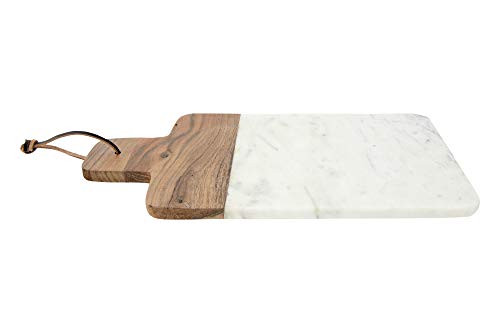 Bloomingville 15.5 inch L Rectangle Marble  and  Mango Wood Cheese Handle  and  Leather Strap Cutting Board  Brown