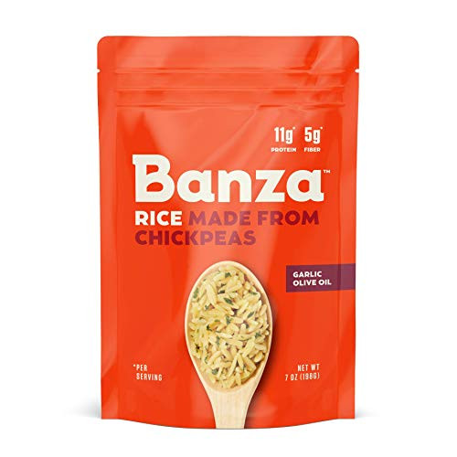 Banza Chickpea Rice  High Protein Low Carb Healthy Rice  Gluten-Free and Vegan  8oz Bag  Pack of 6   Garlic Olive Oil