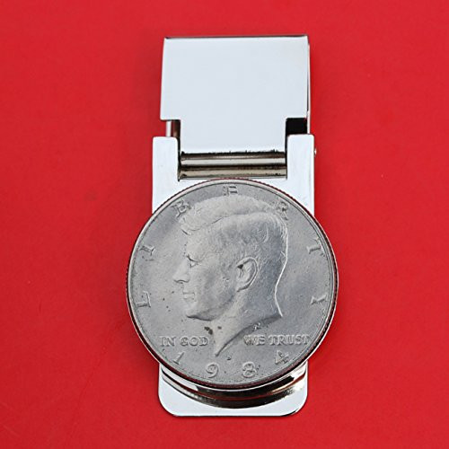 US 1984 Kennedy Half Dollar Coin Hinged Money Clip NEW - Silver Plated Coin Bezel