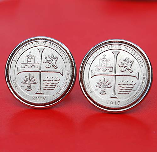 US 2019 Texas San Antonio Missions National Historical Park Quarter BU Uncirculated Coins Cufflinks NEW
