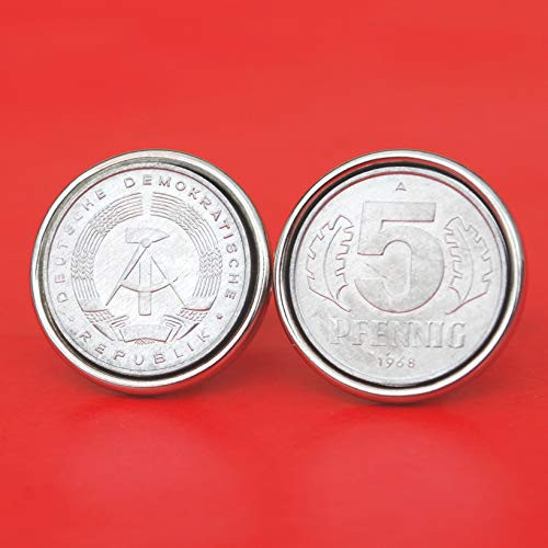 1968 East Germany 5 Pfennig BU Uncirculated Coin Cufflinks NEW - State Emblem