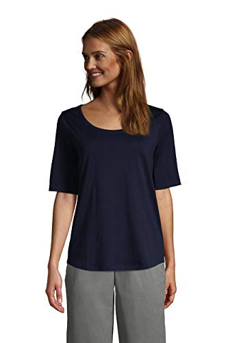 Lands  End Womens Elbow Sleeve Supima Cotton Scoop Neck T-Shirt Radiant Navy Plus 2X