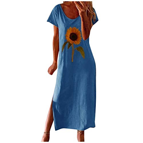 Summer Dresses for Women Maxi Women s Gradient Color Block Short Sleeve V Neck Long Maxi Dress Casual Summer Beach Blue
